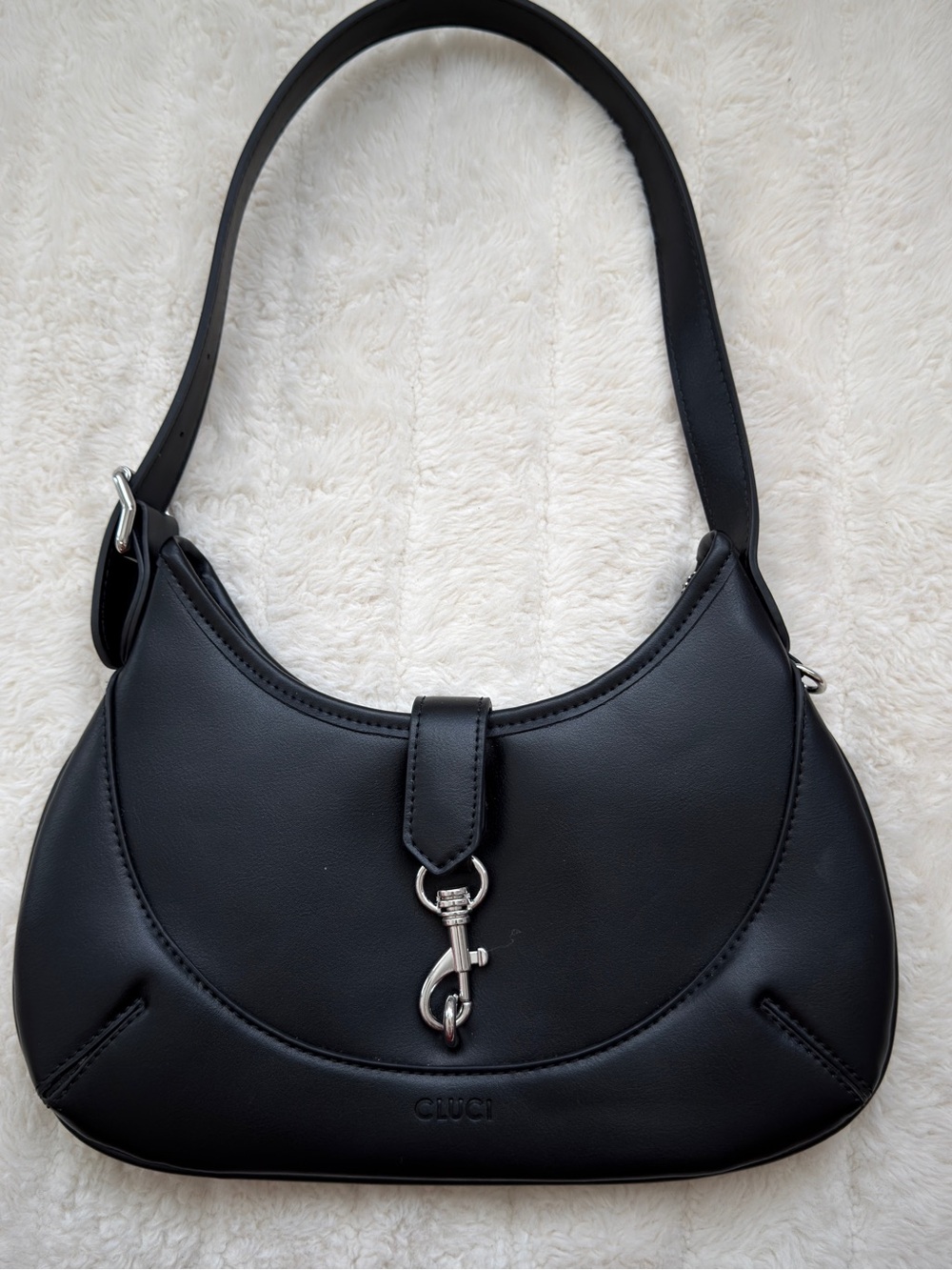 Black Shoulder Bag with Silver Hardware